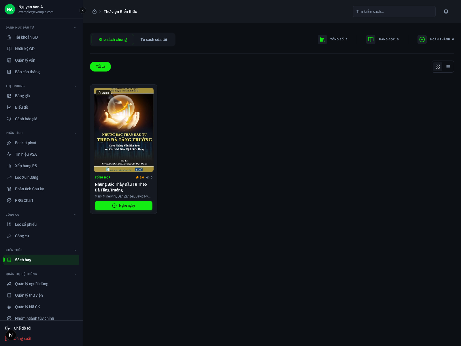 Giao diện Thư viện Sách Đầu tư